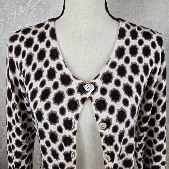 Merona Size Small Button Front Cardigan 3/4 Sleeves Cream, Black, Brown Pattern - Picture 2 of 12